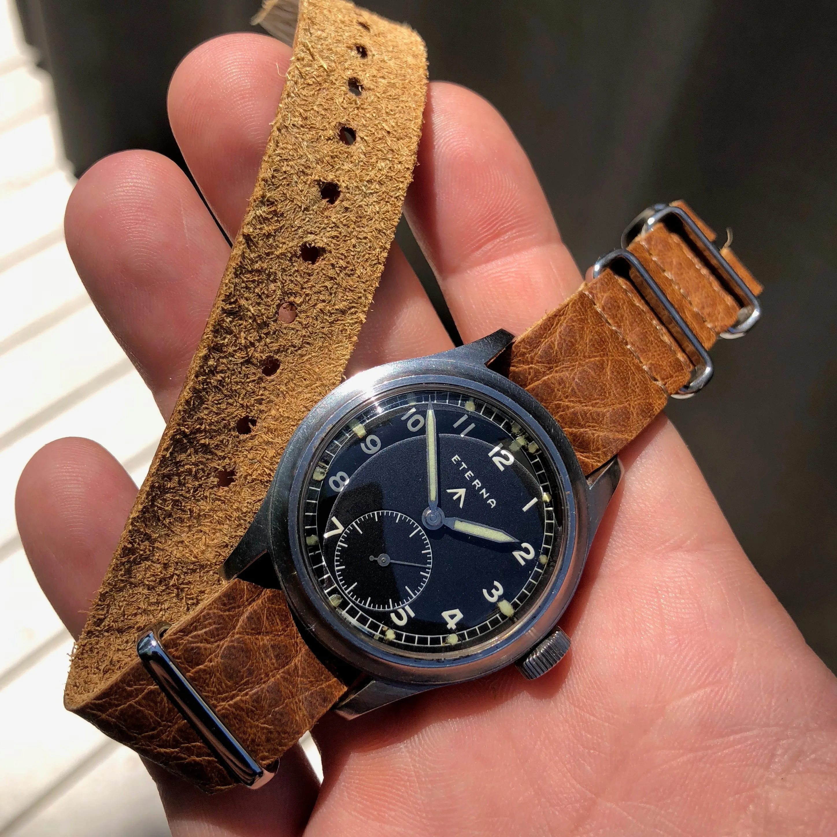 Vintage Eterna WWW British Military Dirty Dozen WWII Black Cal. 520H Wristwatch