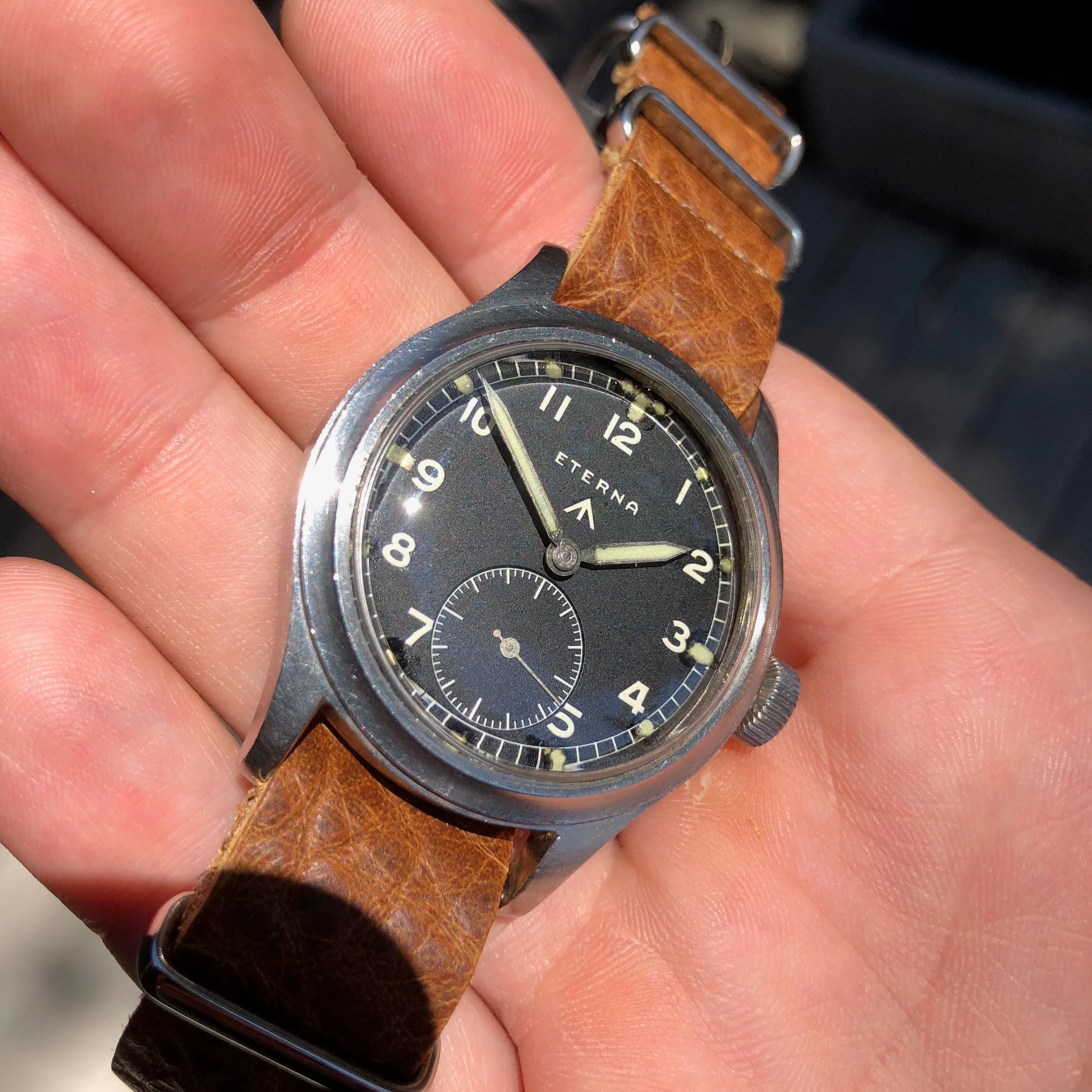 Vintage Eterna WWW British Military Dirty Dozen WWII Black Cal. 520H Wristwatch