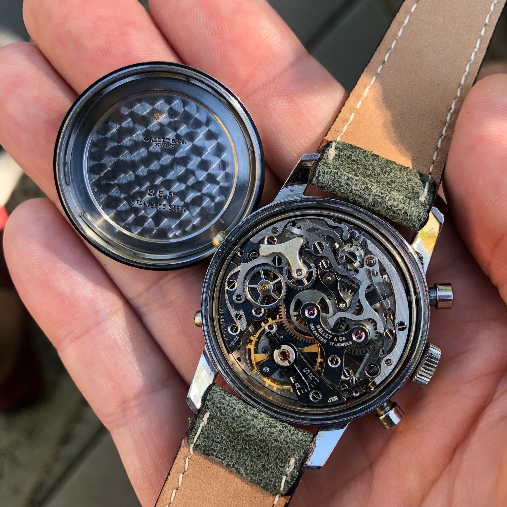 Vintage Gallet MultiChron Astronomic Steel Chronograph Valjoux 88 Triple Date Moonphase Wristwatch