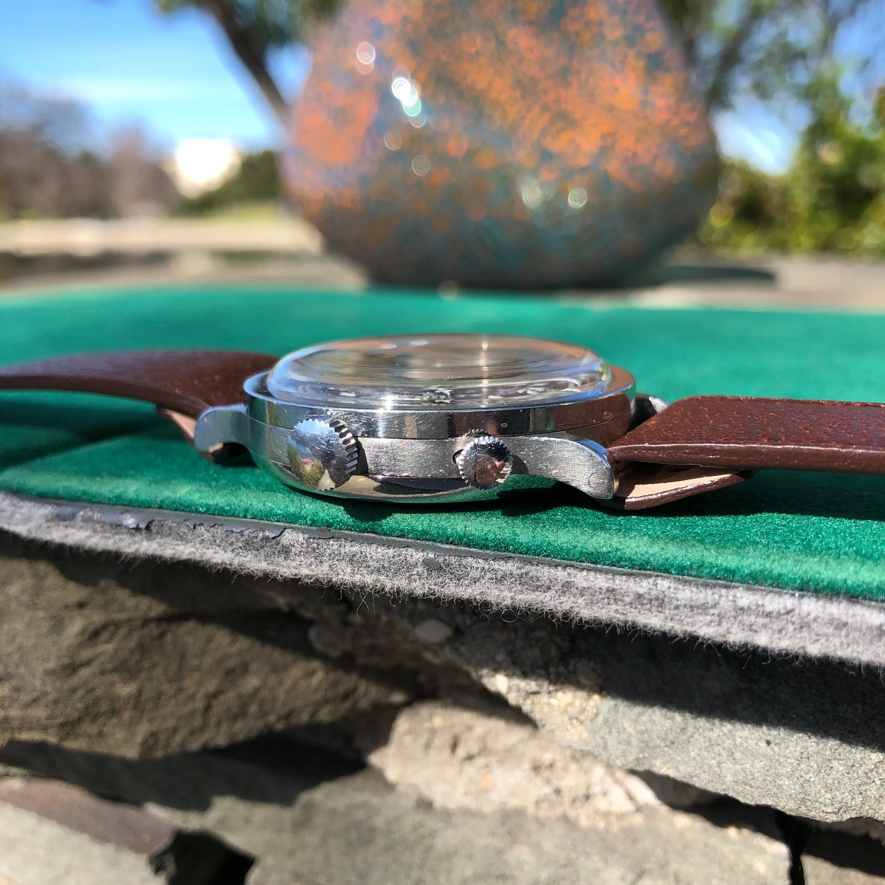 Vintage Lowenthal Single Button Chronograph Tropical Chocolate Manual Wind Wristwatch
