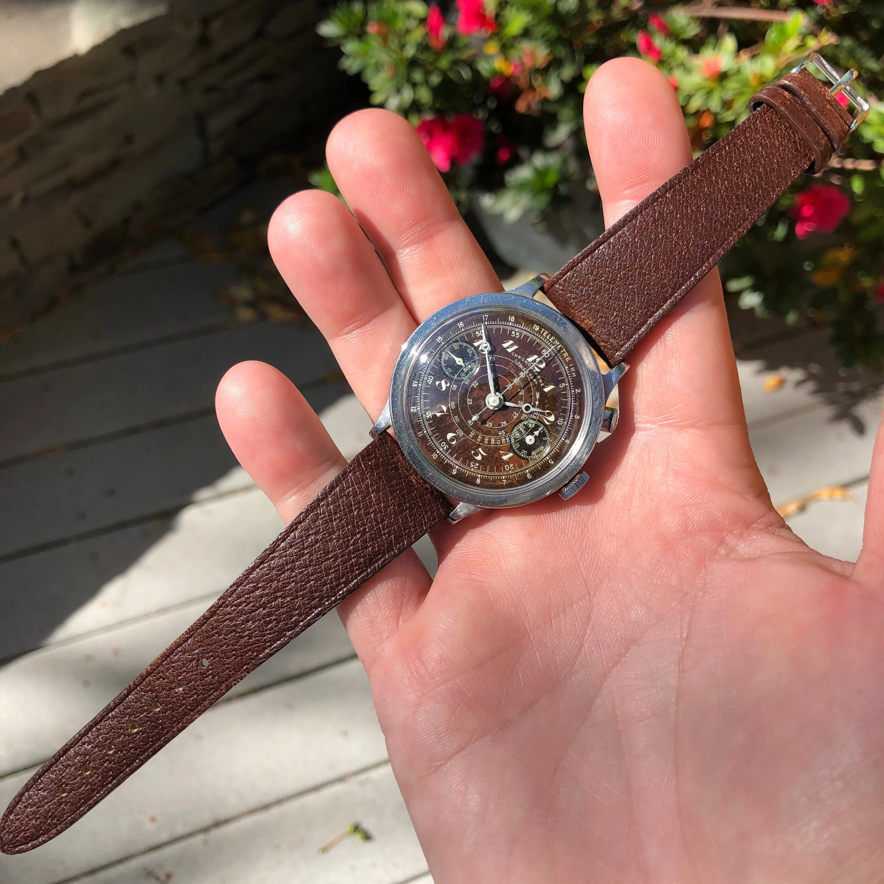 Vintage Lowenthal Single Button Chronograph Tropical Chocolate Manual Wind Wristwatch