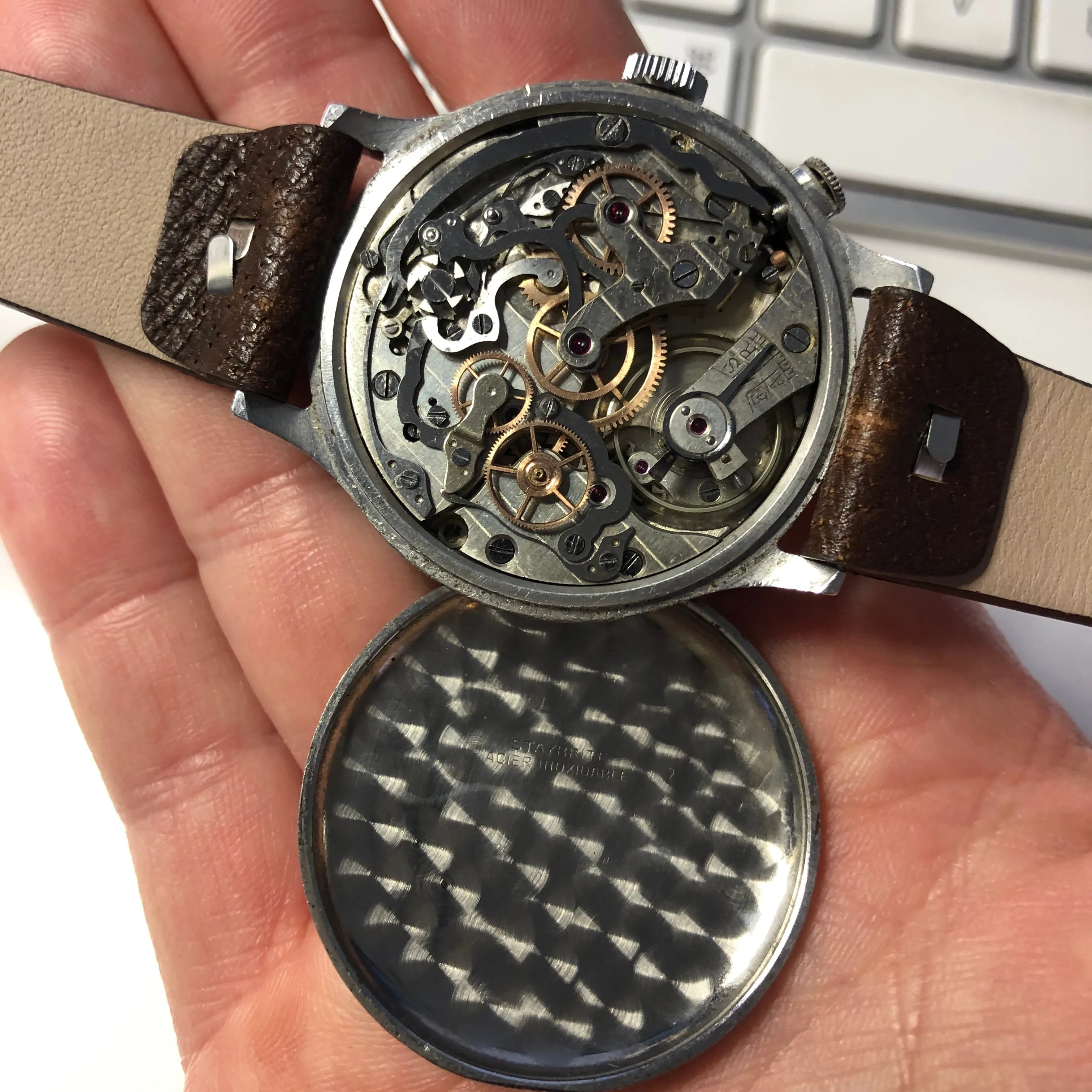 Vintage Lowenthal Single Button Chronograph Tropical Chocolate Manual Wind Wristwatch