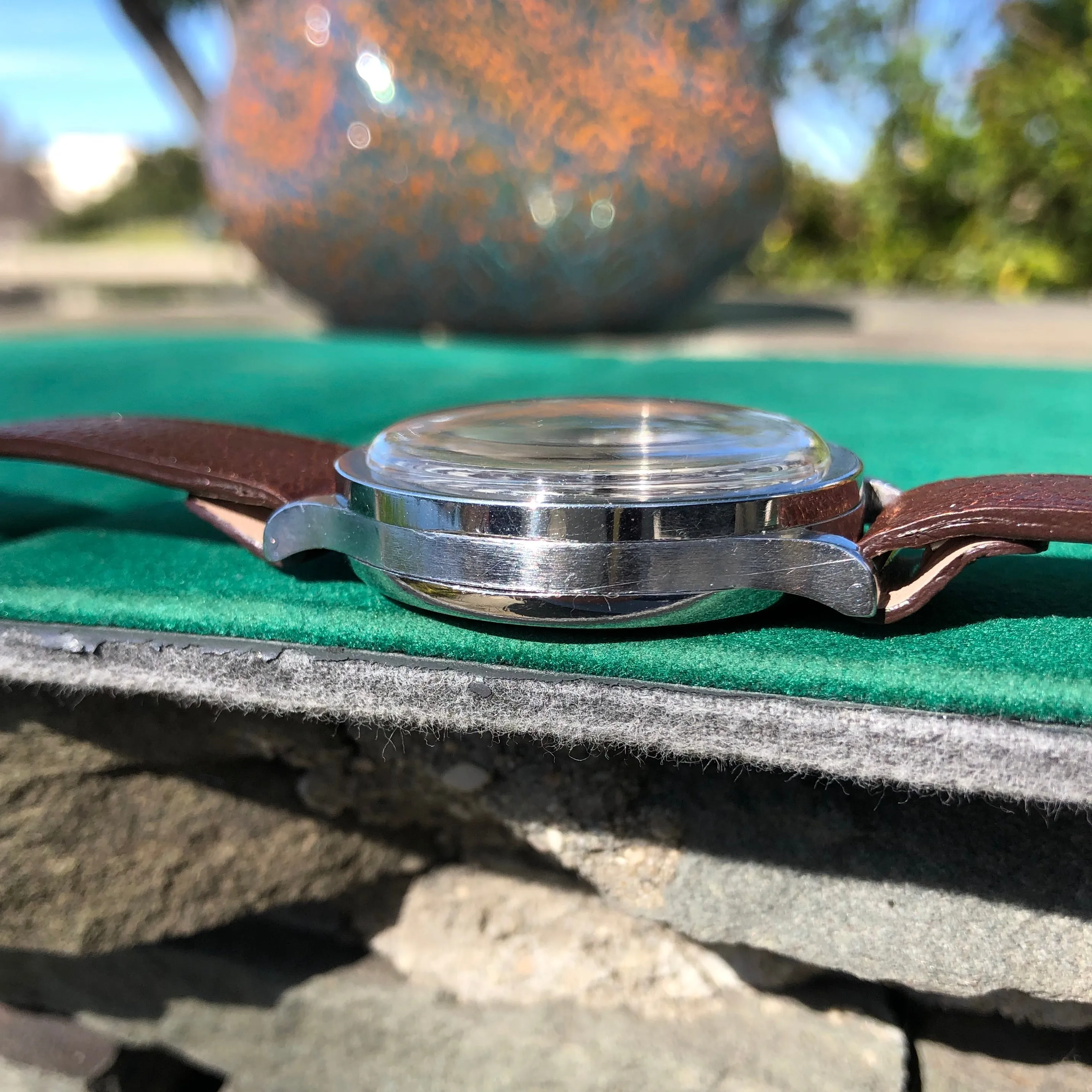 Vintage Lowenthal Single Button Chronograph Tropical Chocolate Manual Wind Wristwatch