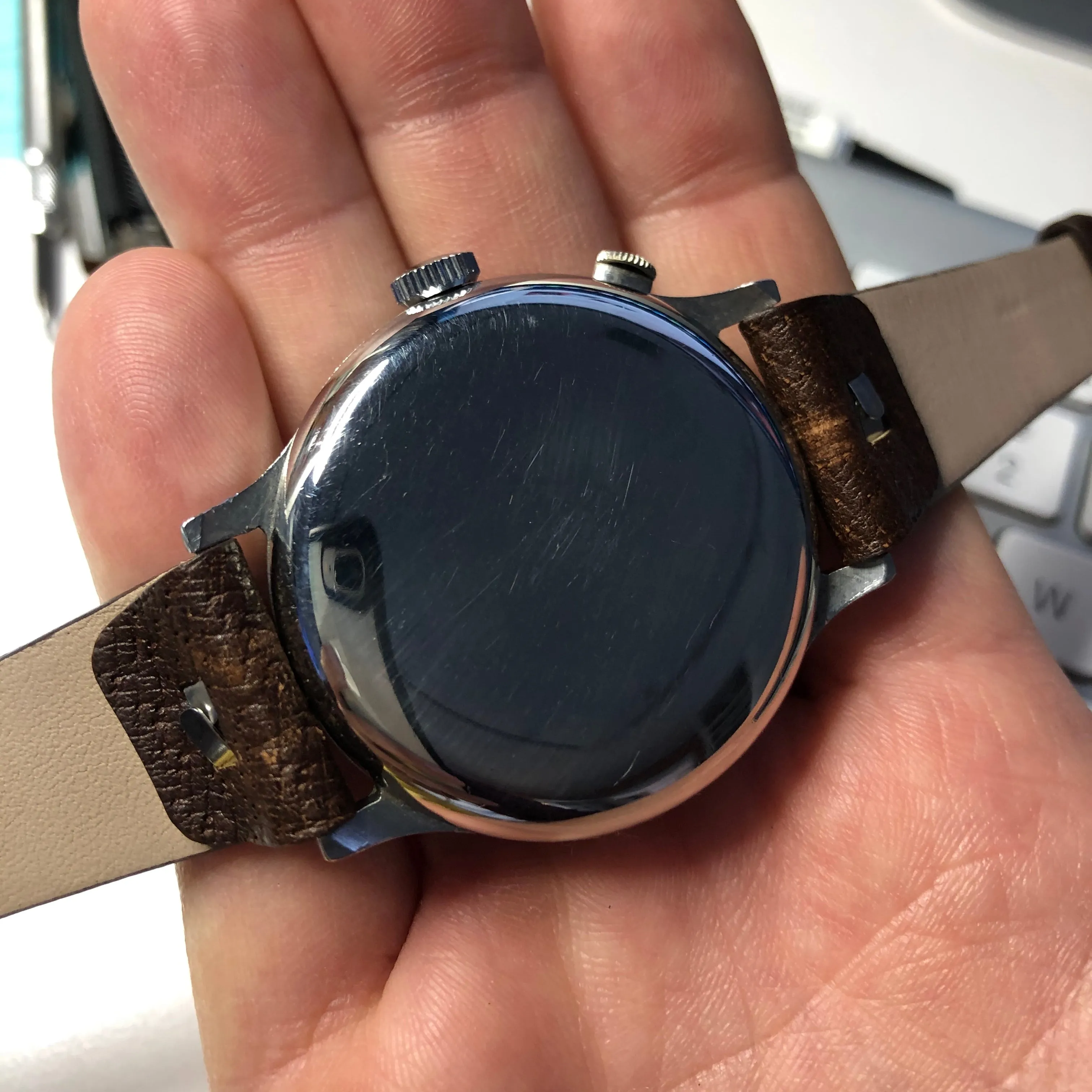 Vintage Lowenthal Single Button Chronograph Tropical Chocolate Manual Wind Wristwatch
