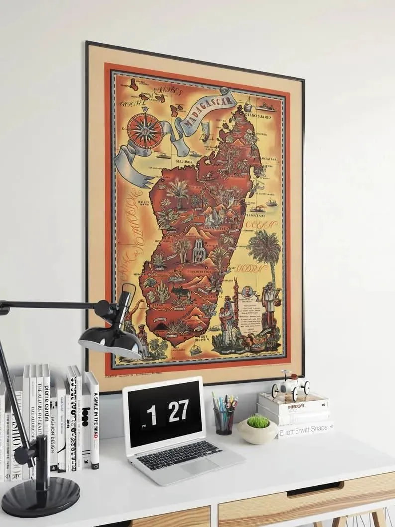 Vintage Map of Madagascar| Old Madagascar Map Print