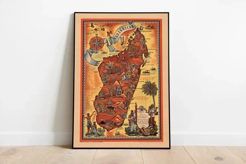 Vintage Map of Madagascar| Old Madagascar Map Print