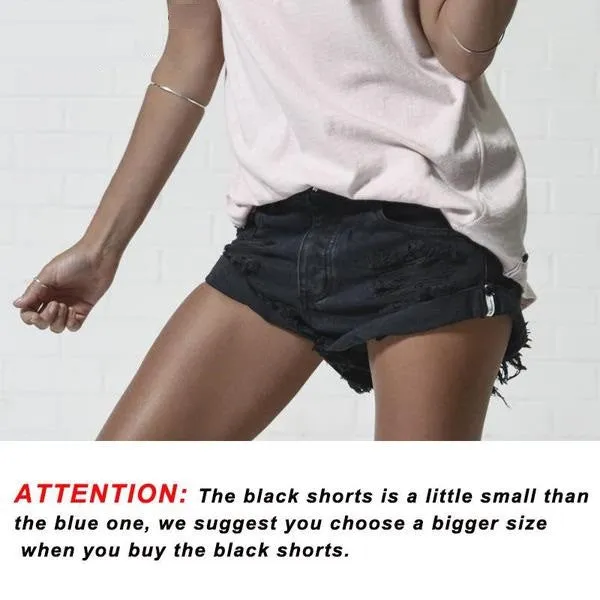 Vintage Ripped Hole Fringe Blue Denim Shorts