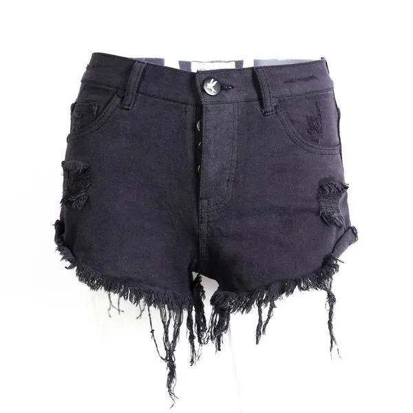 Vintage Ripped Hole Fringe Blue Denim Shorts