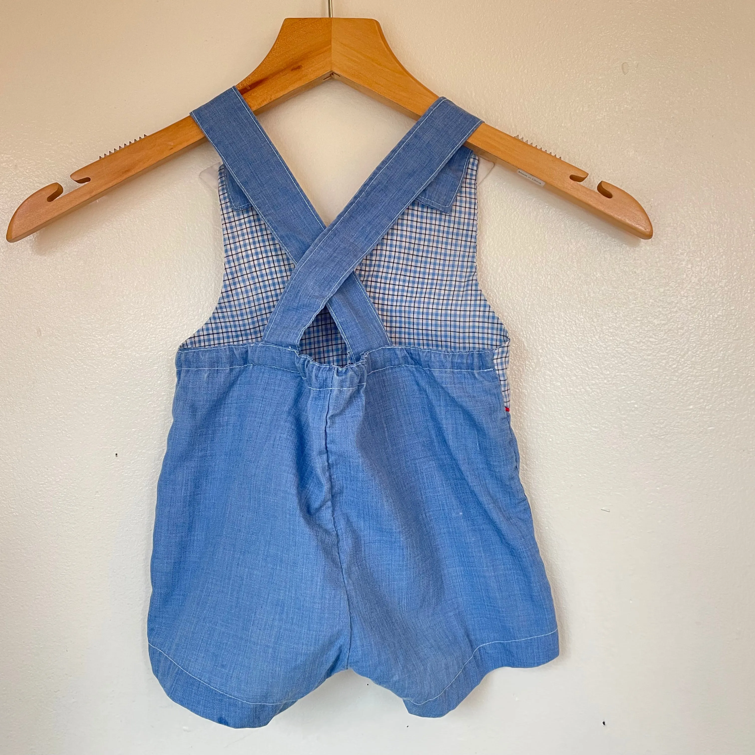 Vintage unisex baby overalls shortalls romper onesie with frog patch (HT2373)