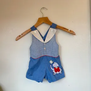 Vintage unisex baby overalls shortalls romper onesie with frog patch (HT2373)