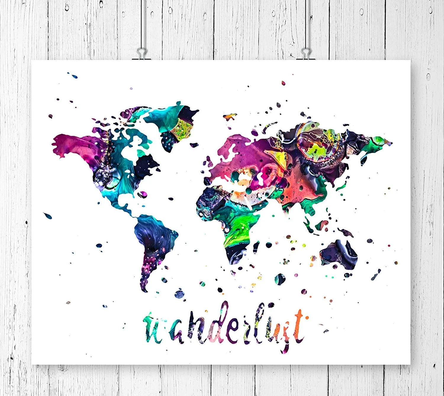Wanderlust World Map Watercolor Art Print - Unframed