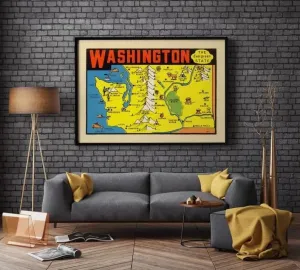 Washington Map Print for Wall Decor| Vintage Map Washington Wall Print