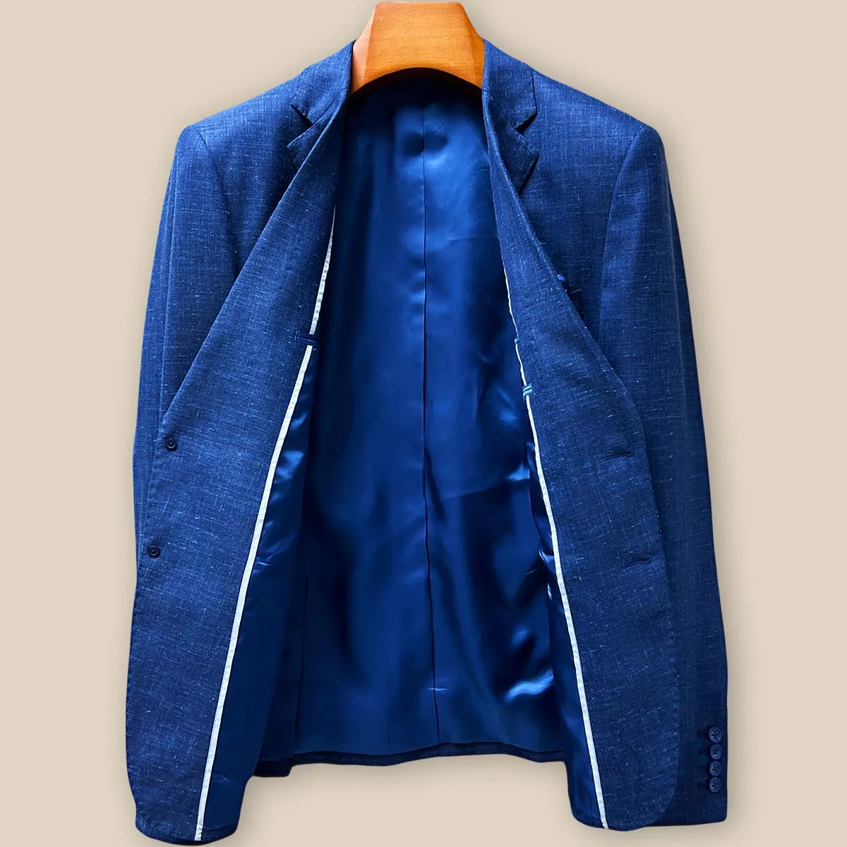 Westwood Hart Dark Blue Linen Wool Blend Plain Weave Men's Sport Coat