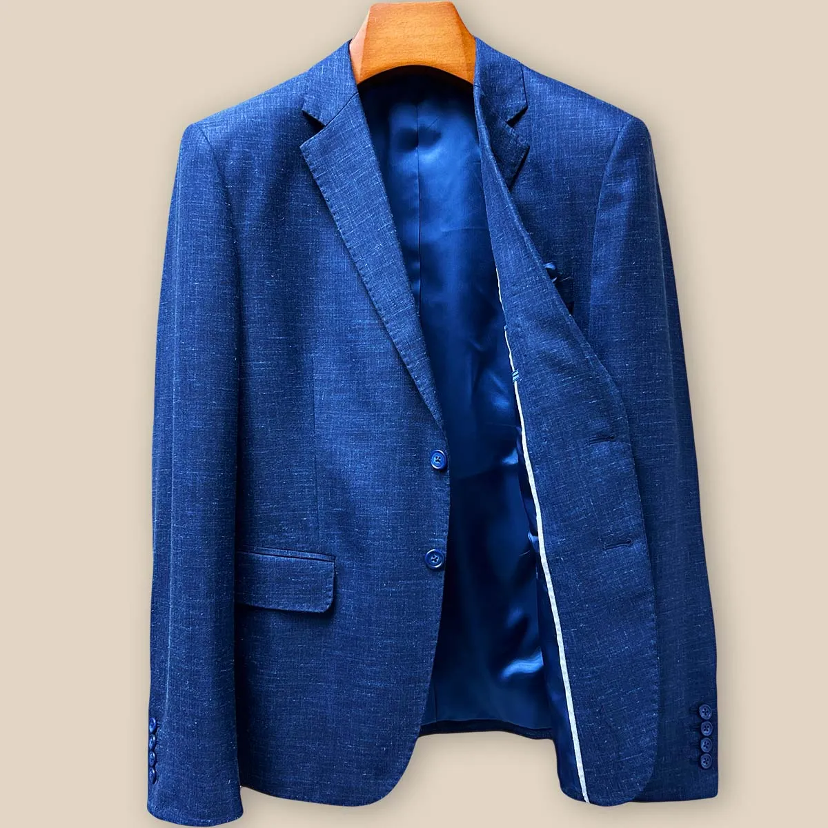 Westwood Hart Dark Blue Linen Wool Blend Plain Weave Men's Sport Coat