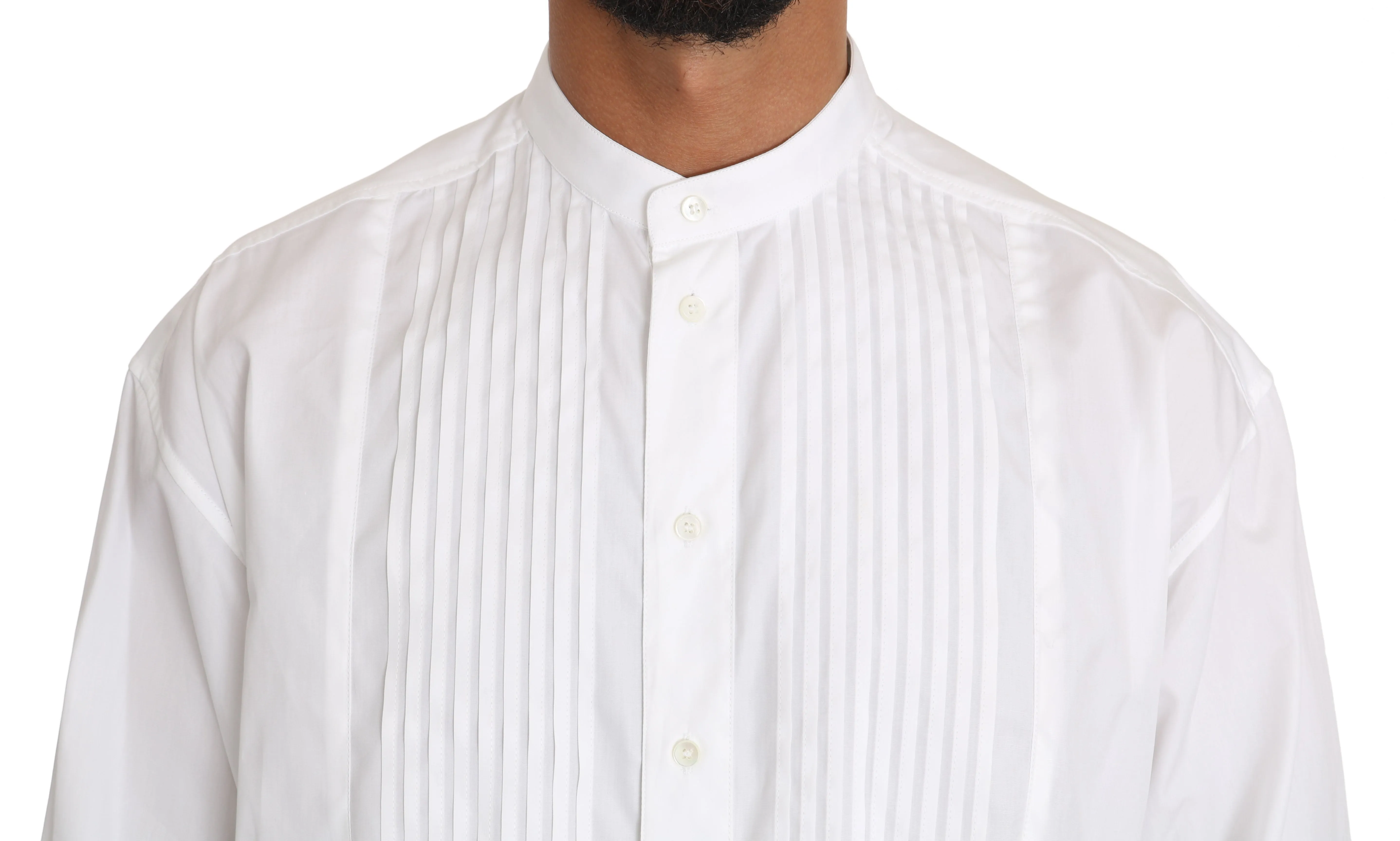 White Cotton Pleated Tuxedo Formal Shirt