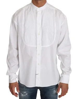 White Cotton Pleated Tuxedo Formal Shirt
