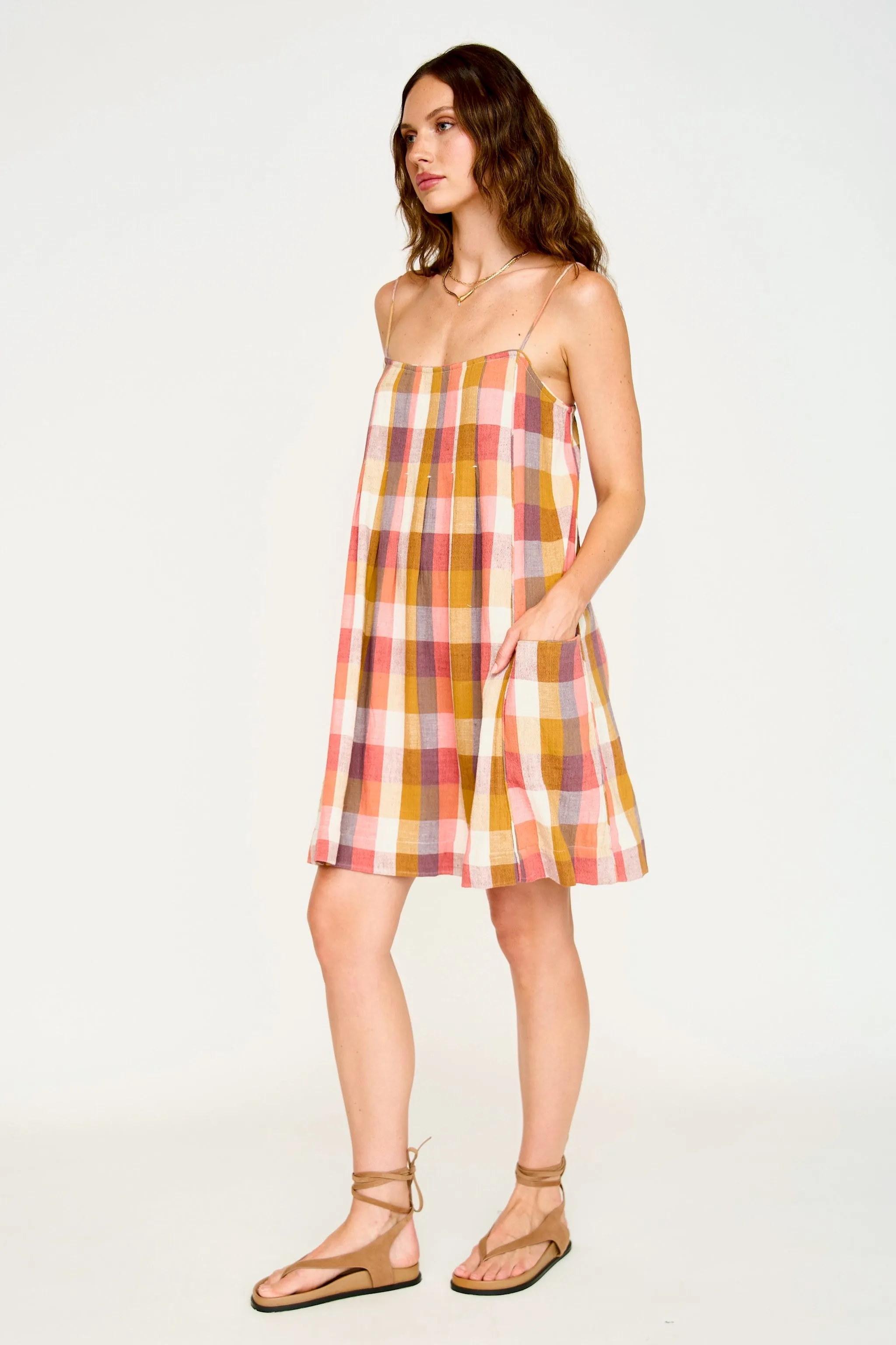 Zuma Short Dress in Sunset Plaid